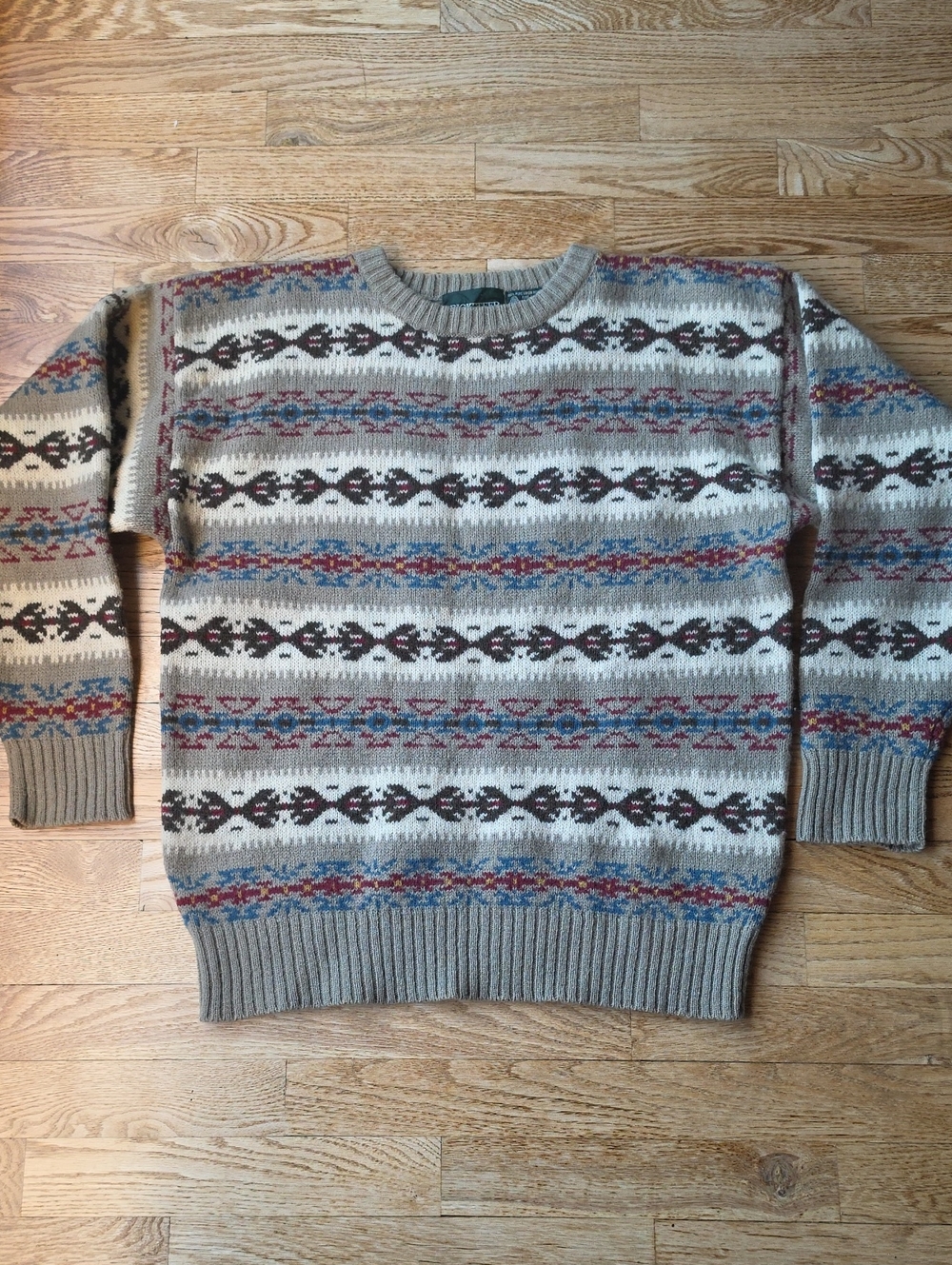 (S) Men's Patterned Crewneck Sweater Nordic Grandpa Wool Ski Snow Winter Cabin